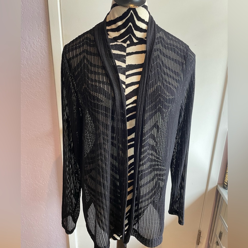 Joie De Vivre Chic Black Open-Knit Women's Cardigan